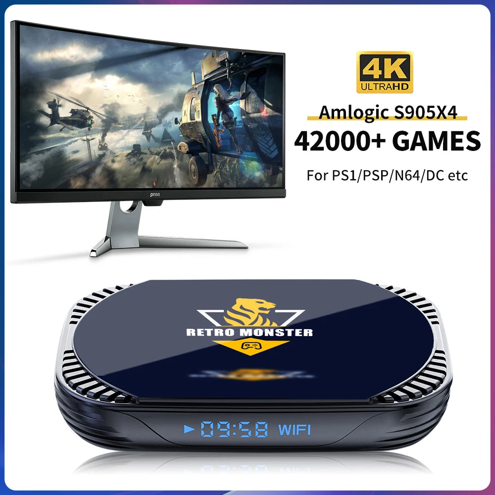Consola de videojuegos Retro 4K S905X4, caja de juegos Retro Monster integrada, 48000 juegos para PSP/PS1/Sega Saturn/SNES Android 11,0 TV Box