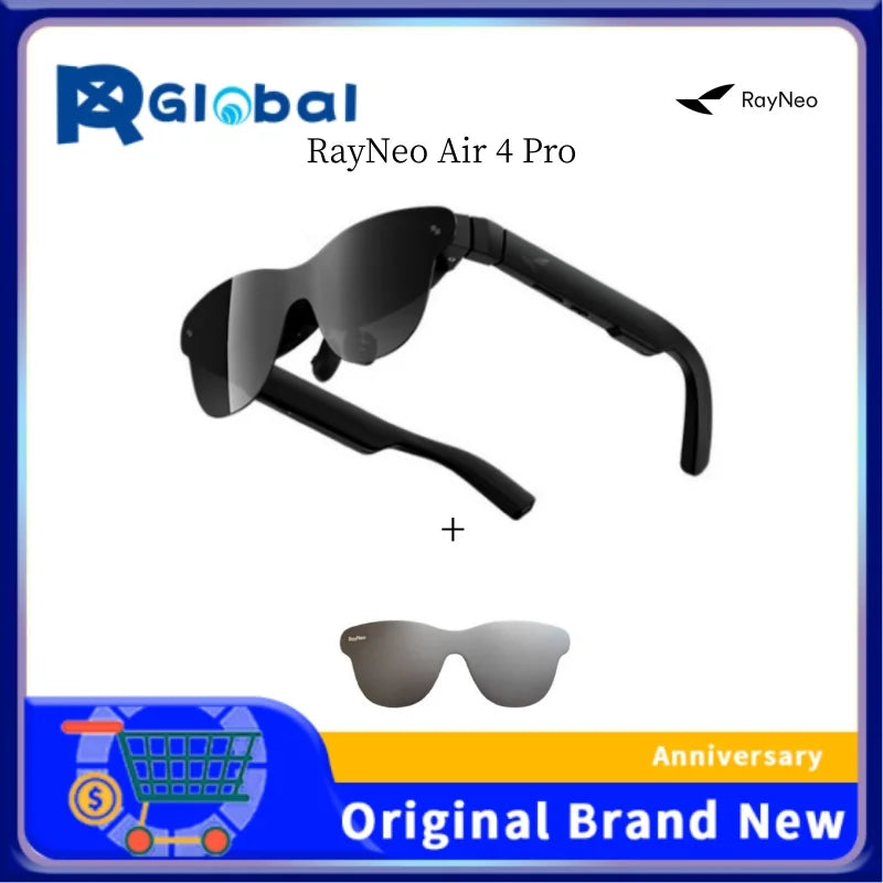 Gafas AR inteligentes RayNeo Air 4 Pro, compatible con HDR10, 3840 Hz, 4 parlantes, 1200 lentes, pantalla micro-OLED de doble capa, transparente