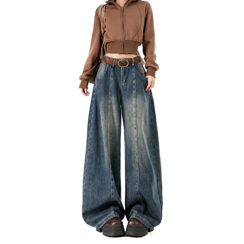 Pantalones Vaqueros Holgados Retro para Mujer, Corte Recto con Forro de Felpa