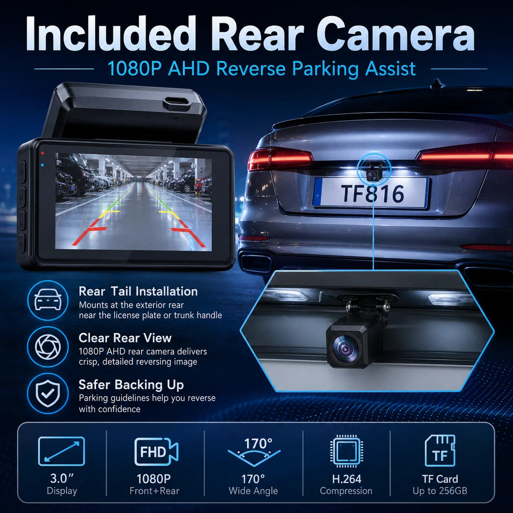 Cámara para Auto de 4 Canales, 3 Pulgadas IPS WiFi, DVR para Vehículo, Grabación Frontal 2K, Lateral Izquierda y Derecha 1080P, Sensor G, sin Tarjeta TF
