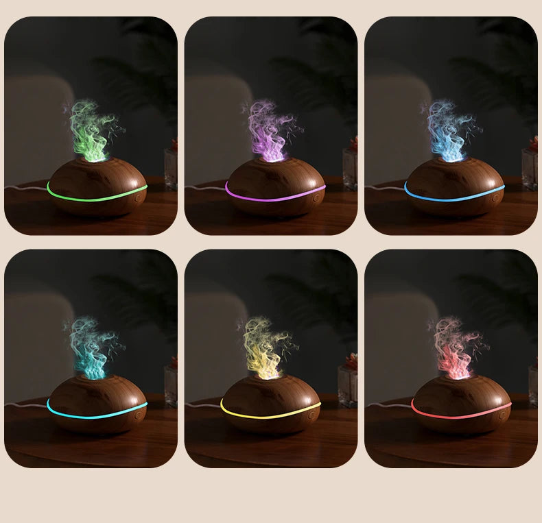 La llama del humidificador aromático puede agregar aceite esencial, pequeña máquina AromaRelax, humidificador de aire equipado con función de iluminación colorida