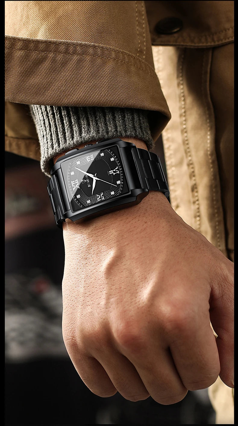Reloj de Cuarzo Analógico de Lujo BINBOND para Hombre Esfera Cuadrada