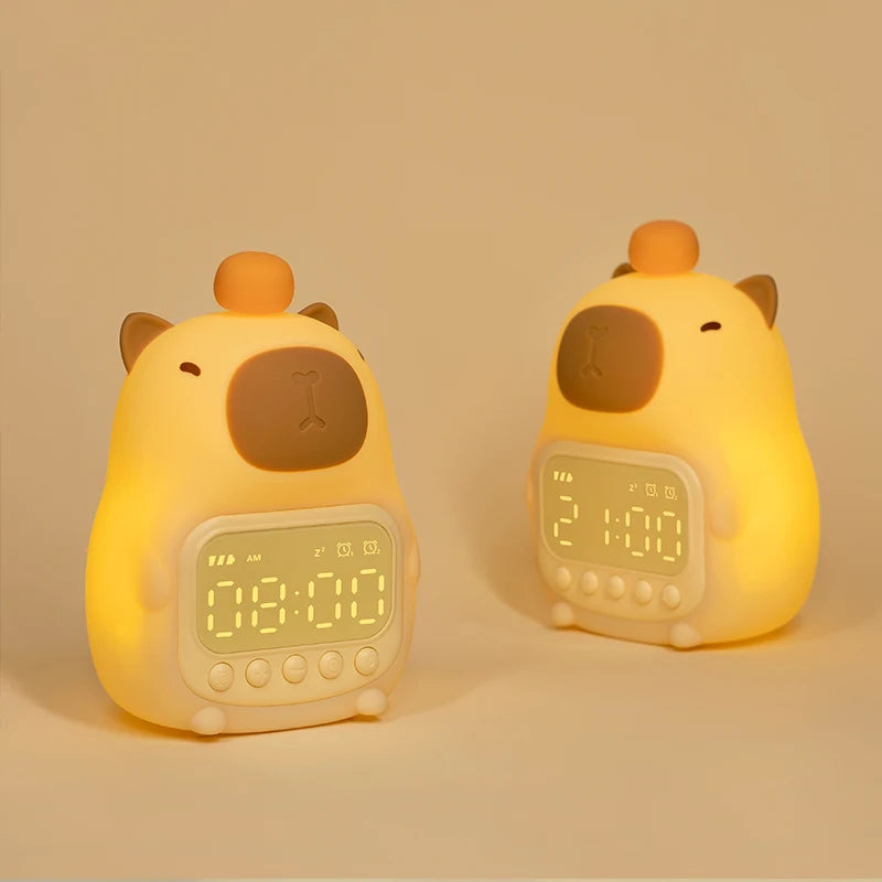 Lámpara Nocturna Capibara con Reloj Despertador Infantil