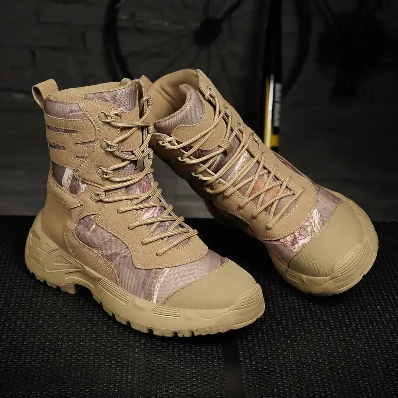 Botas tácticas de senderismo para hombre, caña alta, antideslizantes