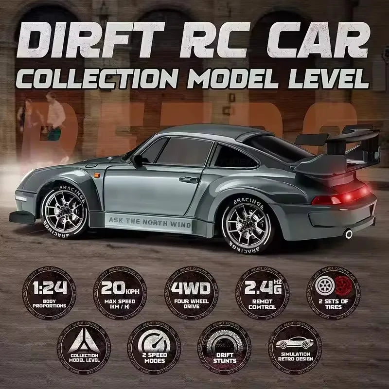 Coche de Derrape con Control Remoto 4WD, Tamaño Completo 1:24, Mini Coche de Carreras con Control Remoto, Modelo 2.4G, Radio de Alta Velocidad, Vehículo de Juguete RC 4X4