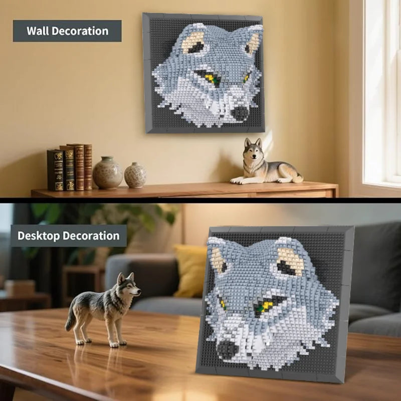 Mural de Lobo 3D Bloques de Construcción Decoración Hogar