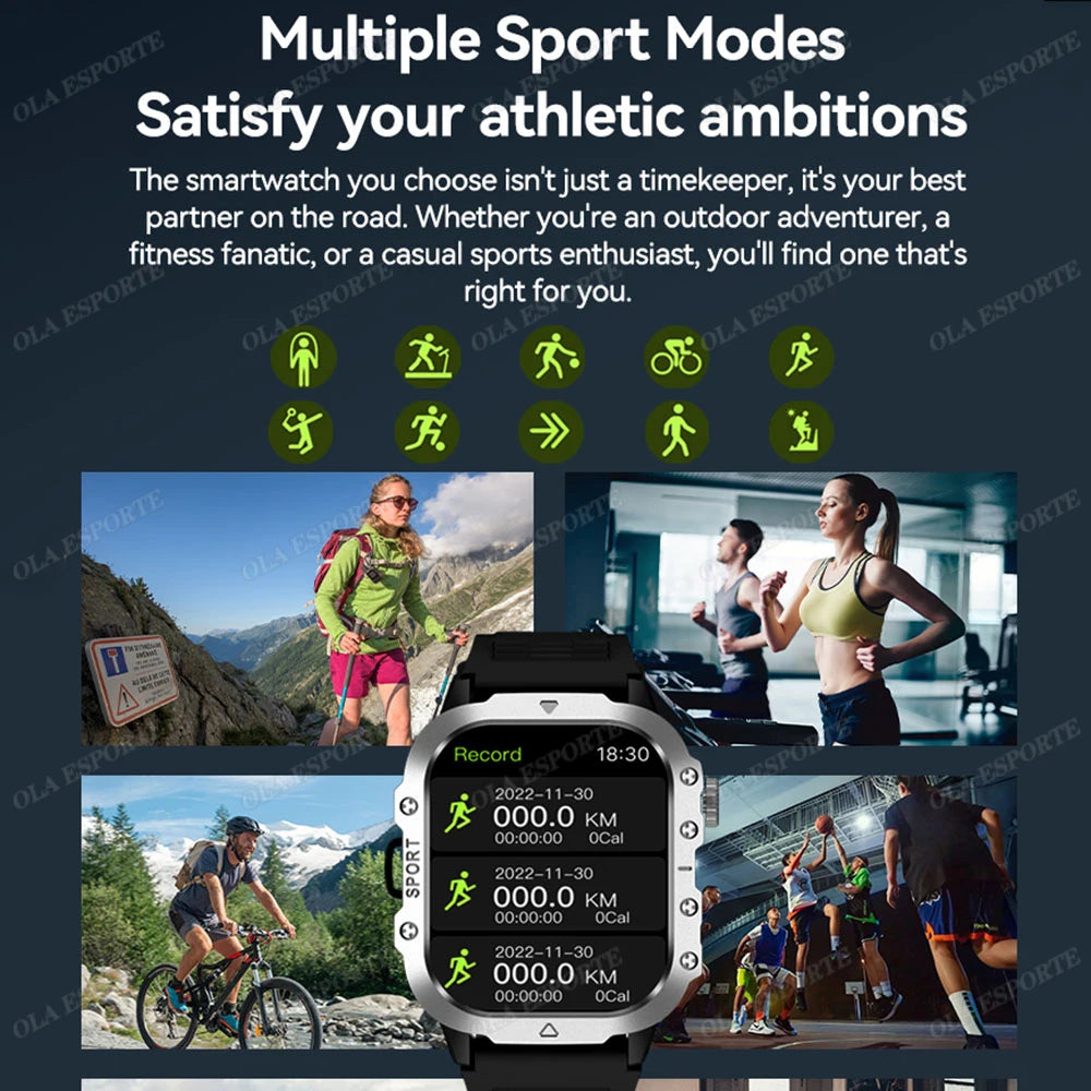 Nuevo Reloj Inteligente Militar para Hombre IP67 3ATM, Monitor de Actividad Física para Deportes al Aire Libre, Monitor de Presión Arterial, Llamadas BT, GPS, Smartwatch Hw12