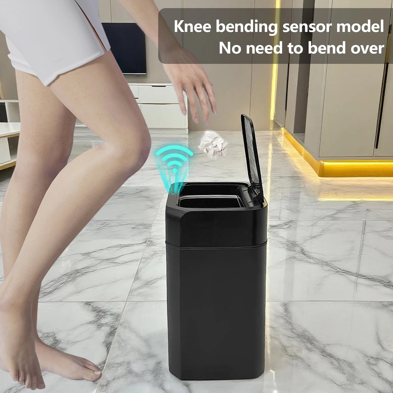 ONEKA Cubo de basura negro de inducción con sensor de movimiento automático delgado para baño, dormitorio, cocina, oficina