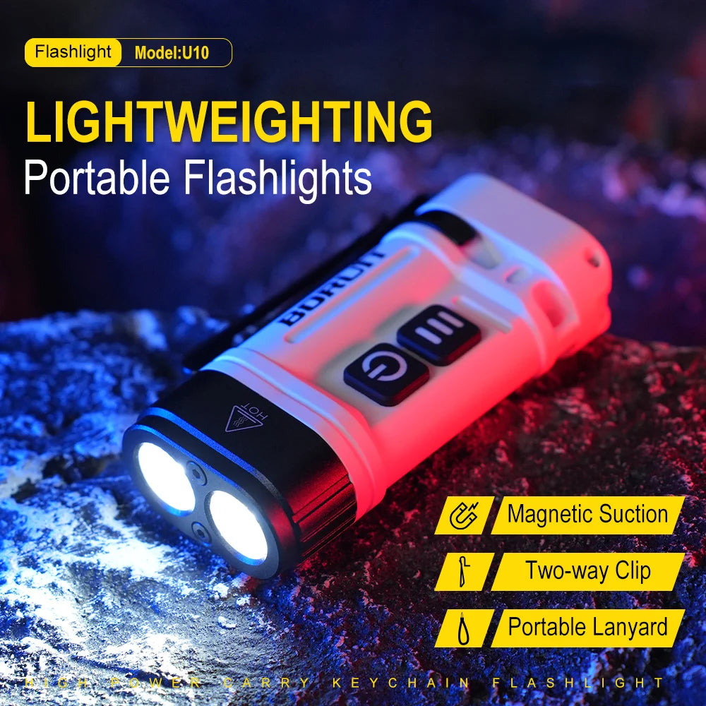 Linterna EDC LED 880LM BORUiT U10 con Imán, Clip y RGB IPX4