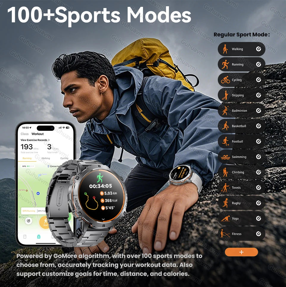 Nuevo reloj inteligente militar T-Rex3 con batería de 1000mAh para hombres, brújula GPS resistente al agua de 10ATM, pantalla AMOLED de 1,73 pulgadas, relojes inteligentes deportivos para llamadas