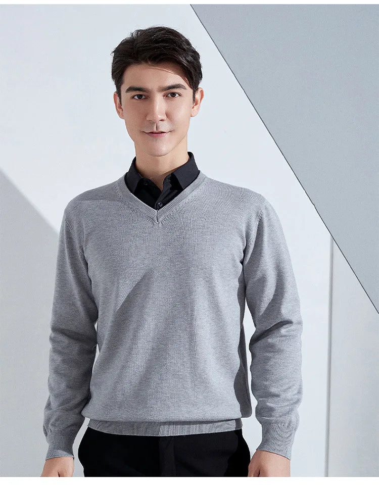 Buzo de punto con cuello en V para hombre - Algodón y Cachemira