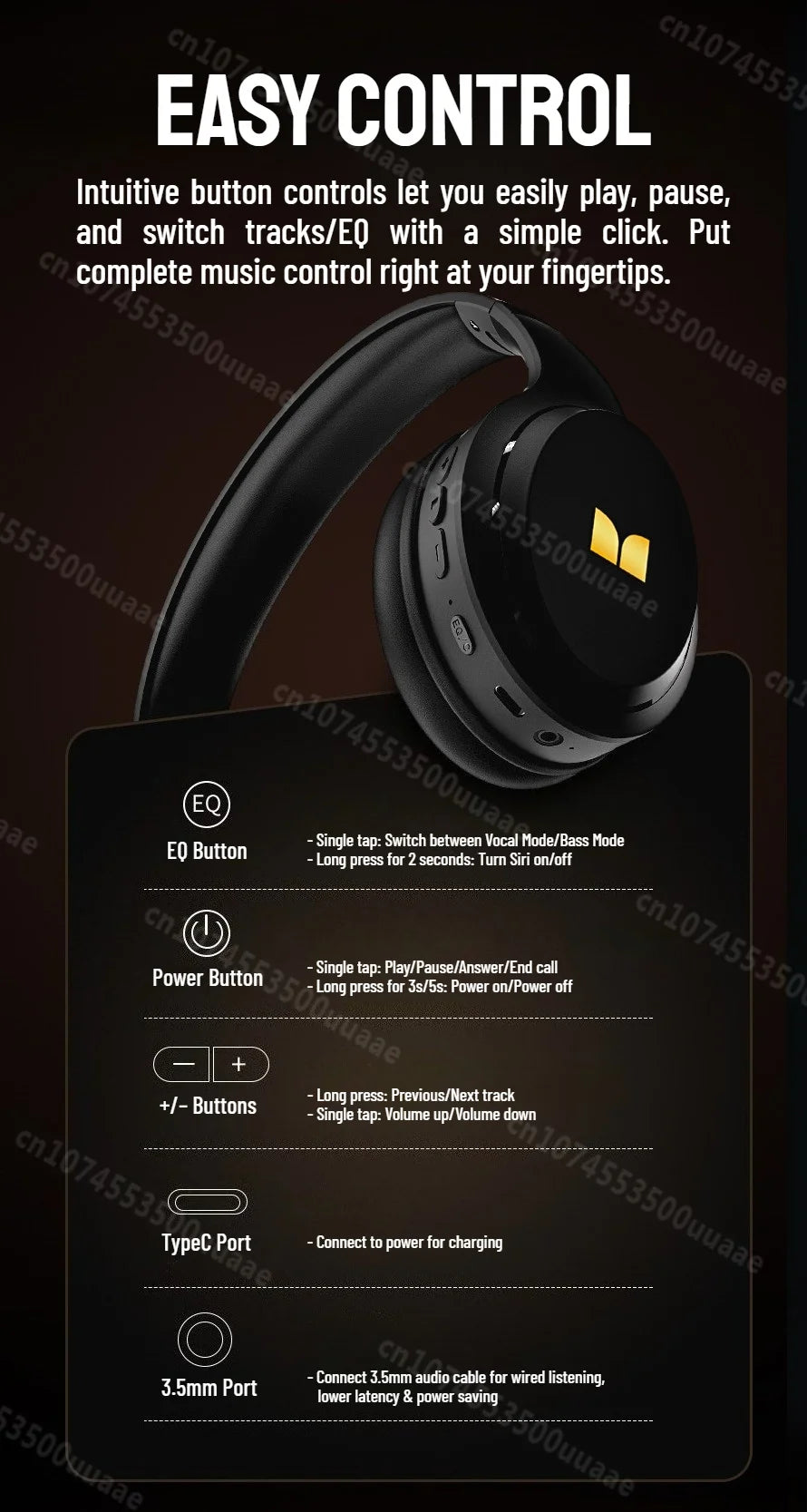 Auriculares Bluetooth 6.0 Monster Harmonic N21 con Modo EQ Dual, Sonido Estéreo Envolvente, Plegables, con Cable/Inalámbricos