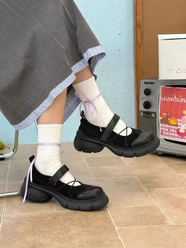 Mocasines Mary Jane con Plataforma para Mujer, Zapatos Casuales con Tacón Grueso y Correa Cruzada, Estilo Dulce y Moderno para Primavera, Citas Diarias y Fiestas