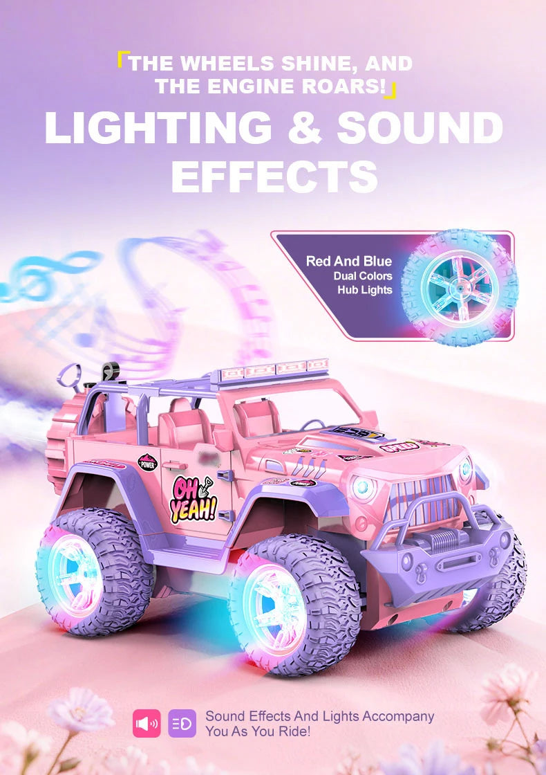 Coche RC Rosa 1:16 Todoterreno con Luces y Efecto Vapor