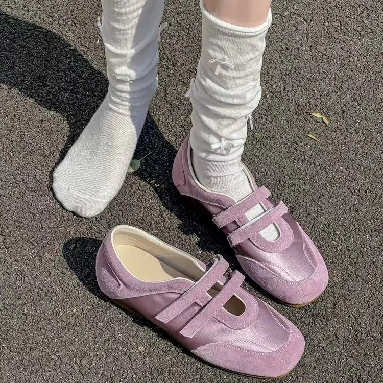 Zapatos Mary Jane para Mujer, Planos de Lona, Estilo Francés, con Velcro