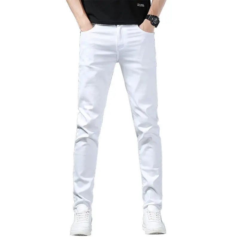 Pantalones Vaqueros Rectos con Cintura Elástica para Hombre, Blancos