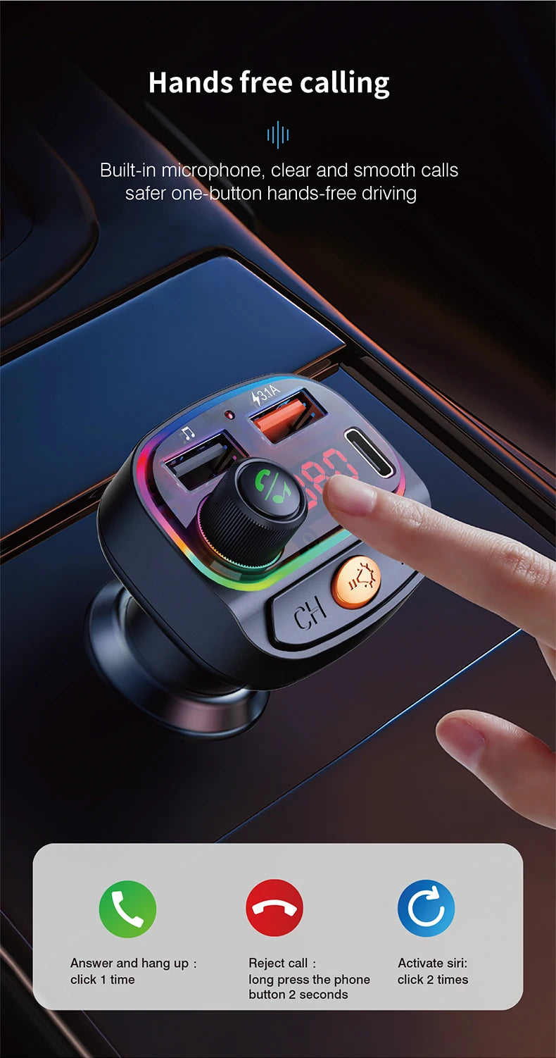 Transmisor FM Bluetooth DYBO para Auto, Cargador USB Dual, Manos Libres