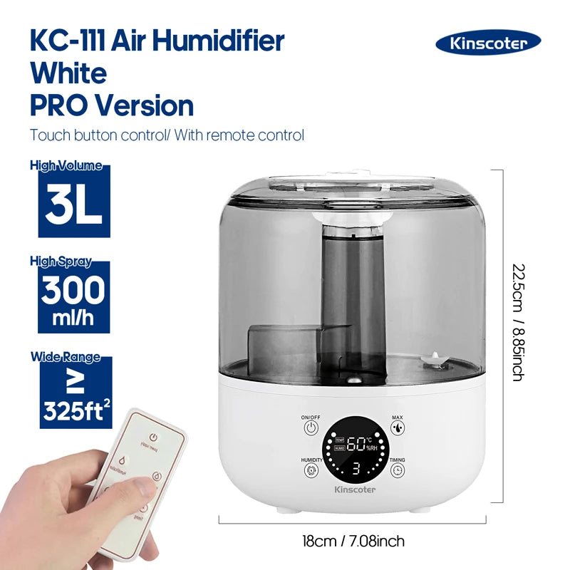 Humidificador de Aire 3L con Control Remoto y Difusor de Aromas