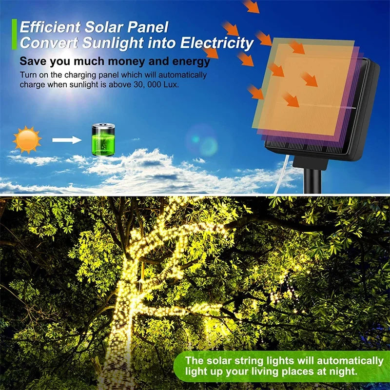 Guirnalda LED Solar para Jardín 7-32M - Impermeable IP65 8 Modos