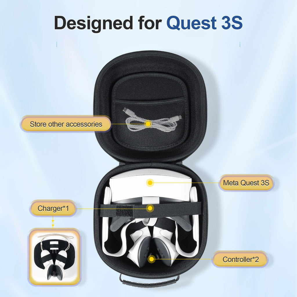 Estuche de transporte duro Compatible con auriculares VR Oculus Meta Quest 3S/Quest 3/Quest 2 y funda de accesorios para controlador táctil