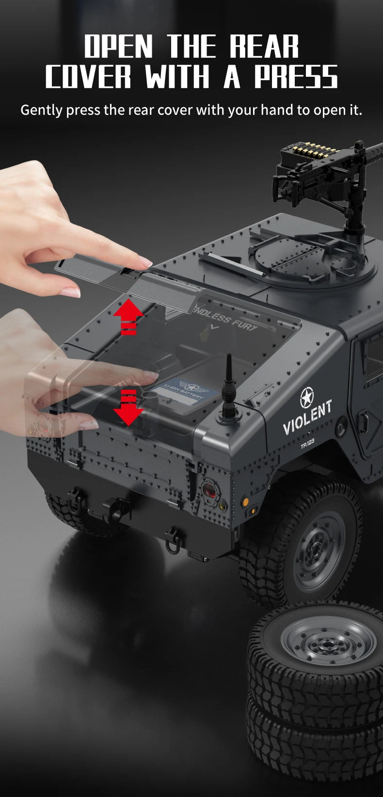 Coche RC Militar Crawler 4WD 2.4G 1:14, Vehículo Todoterreno con Accesorios
