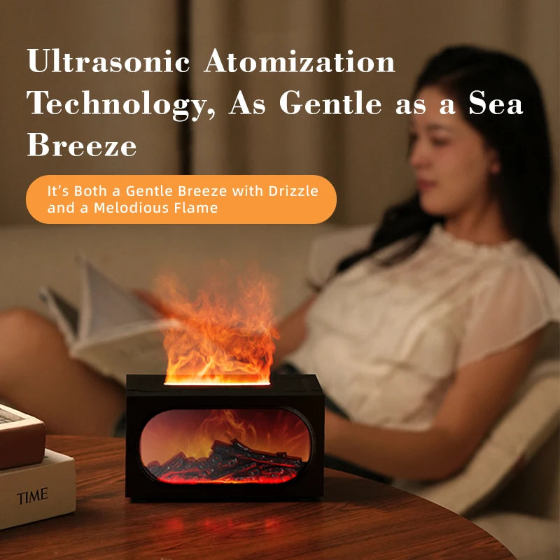 Difusor de aroma para chimenea con luz ambiental de llama, protección de apagado sin agua, salida de niebla fina y grande, humidificación silenciosa