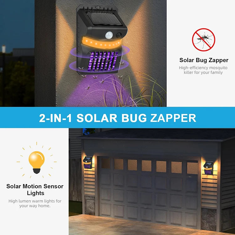 Lámpara solar para exteriores y lámpara antimosquitos con función de control de mosquitos, sensor infrarrojo, luz de carretera impermeable para jardín