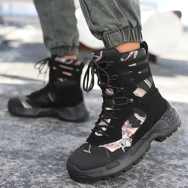 Botas tácticas de senderismo para hombre, caña alta, antideslizantes