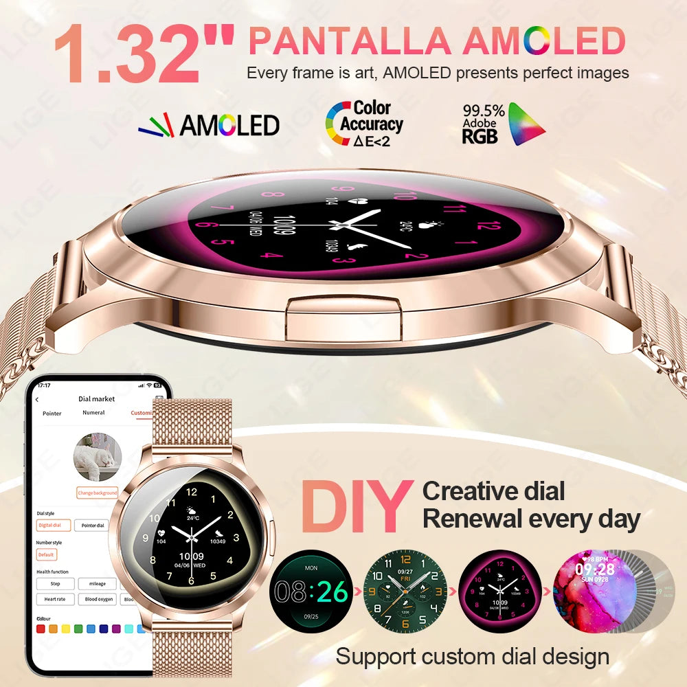 Reloj Inteligente LIGE AMOLED Curva 3D para Mujer