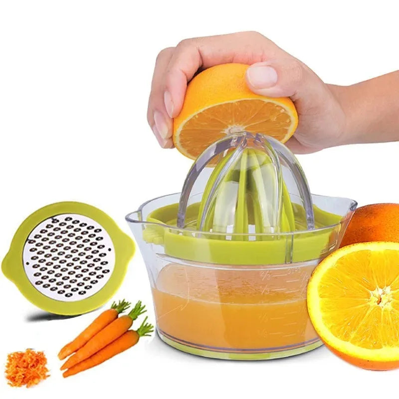 Exprimidor Manual de Cítricos 4 en 1 para Limón y Naranja con Taza Medidora Integrada y Rallador