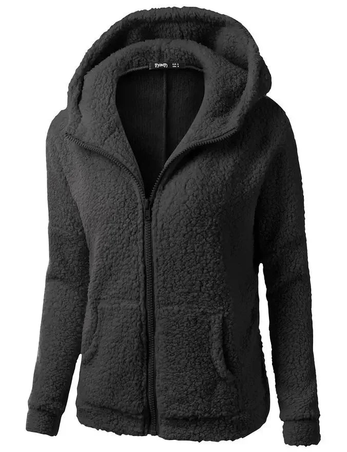 Chaqueta cálida de otoño e invierno para mujer, Sudadera con capucha informal 2025, sudaderas con capucha para mujer, sudadera con cremallera, abrigo liso de lana suave para mujer