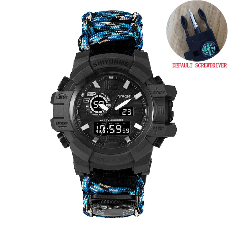 Reloj Digital Deportivo con Brújula y LED para Hombre, Resistente al Agua