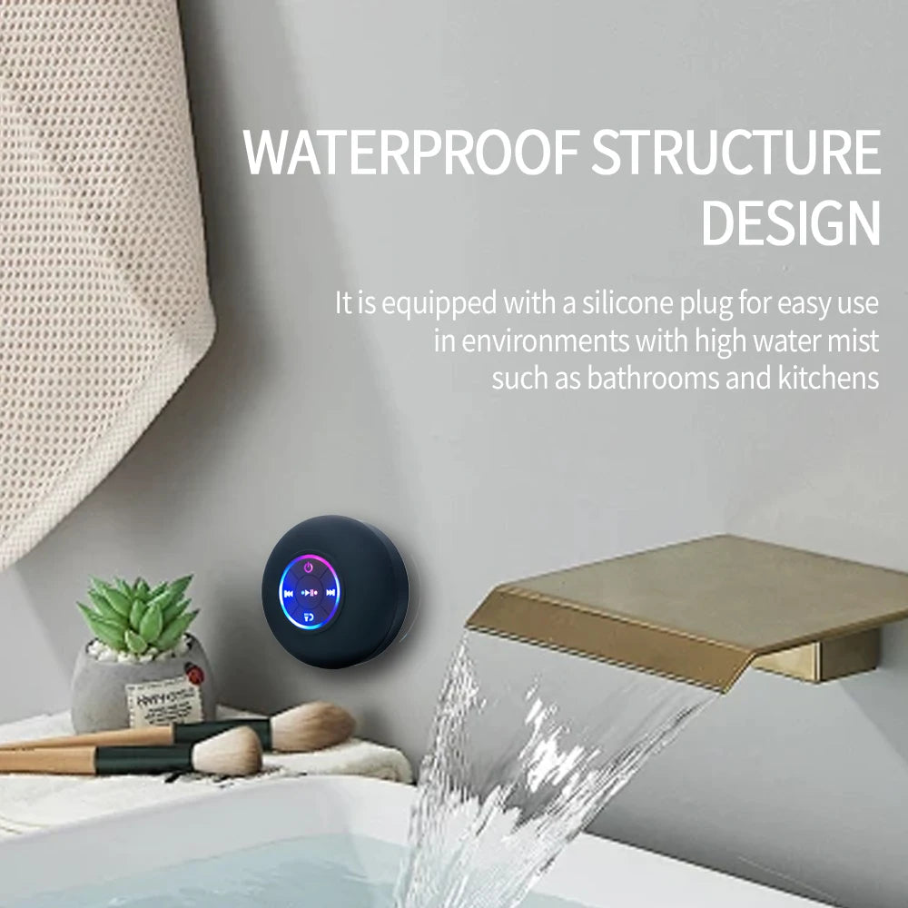 Familia portátil inalámbrico Bluetooth impermeable ventosa LED pequeño altavoz coche baño teléfono móvil escuchar música estéreo