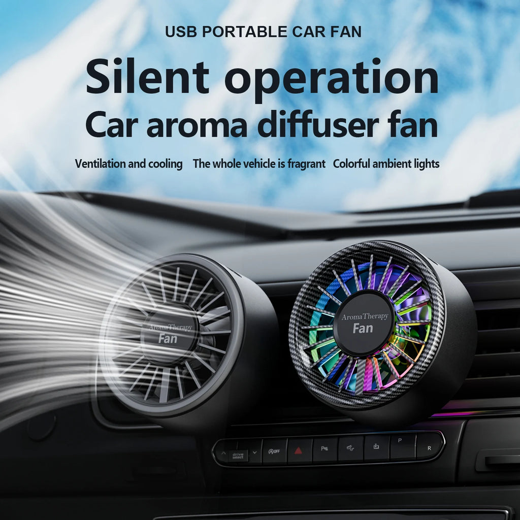 Nuevo ventilador magnético para coche, iluminación colorida y fresca USB, suministro de aire direccional libre de fibra de carbono de alta gama, refrigeración rápida, disfruta de la frescura