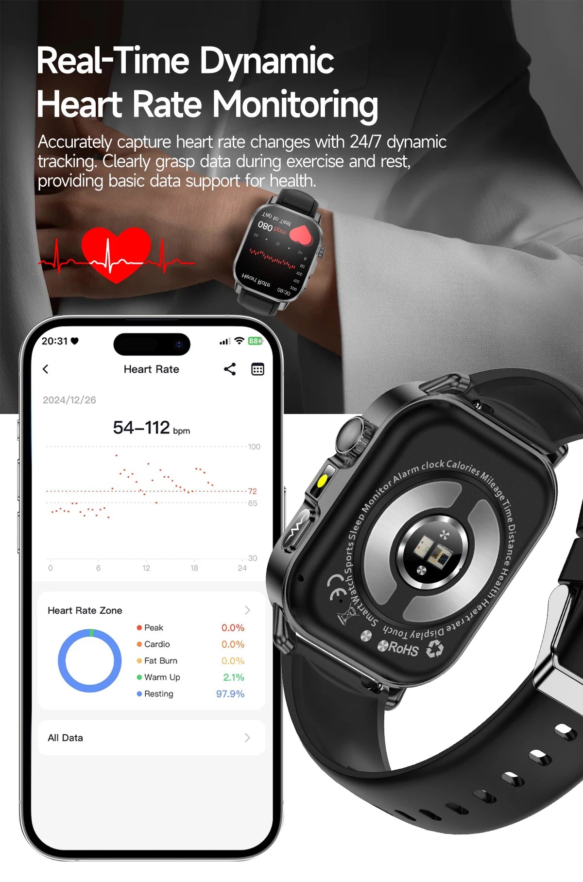Reloj Inteligente con Diagnóstico ECG, Oxígeno en Sangre y Pantalla AMOLED
