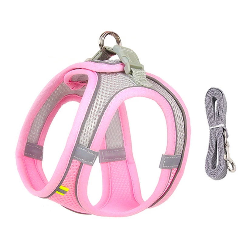 Arnés de Chaleco con Correa para Perros y Gatos - Malla Reflectante
