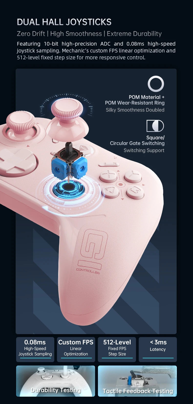 MACHENIKE-controlador inalámbrico G1 para videojuegos, Joystick de disparo de efecto Hall con tasa de orollamiento de 1K para Nintendo Switch, PC, iOS y Android