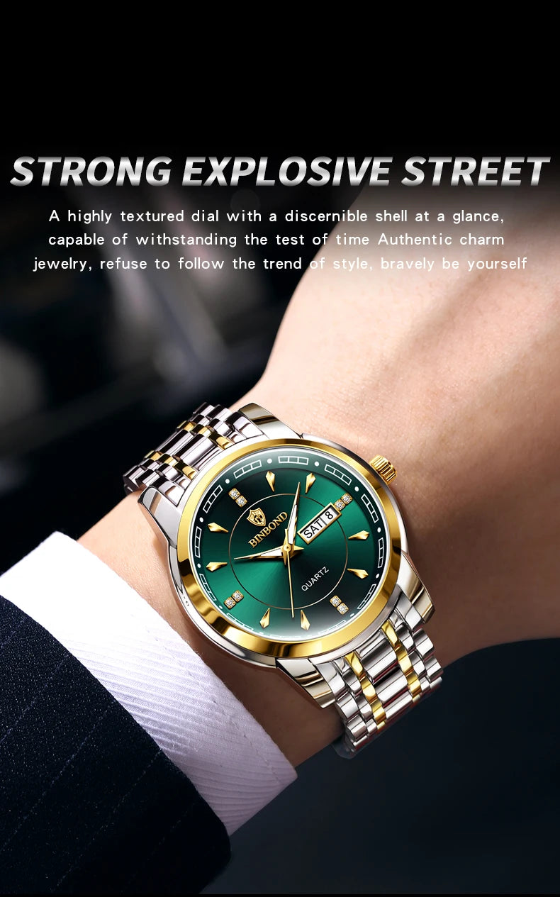 Reloj de Cuarzo BINBOND para Hombre de Negocios, Luminoso, Resistente al Agua