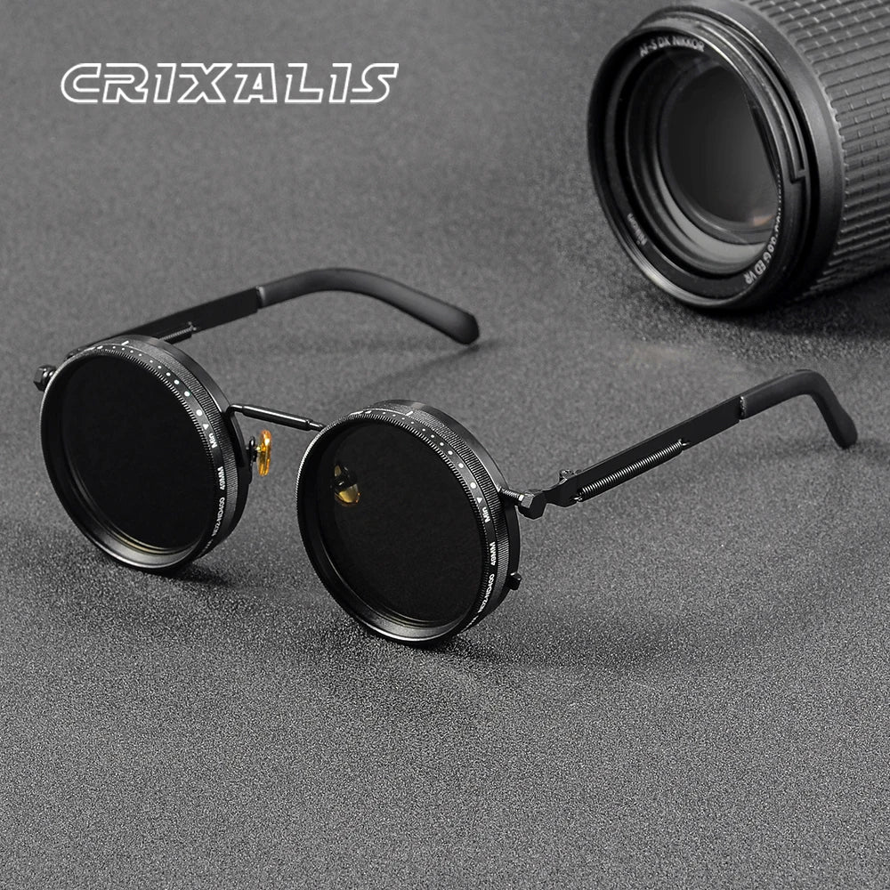 CRIXALIS gafas de sol redondas polarizadas ND9 con atenuación ajustable para hombres y mujeres, gafas de pesca Retro Punk para hombres, gafas para exteriores UV400