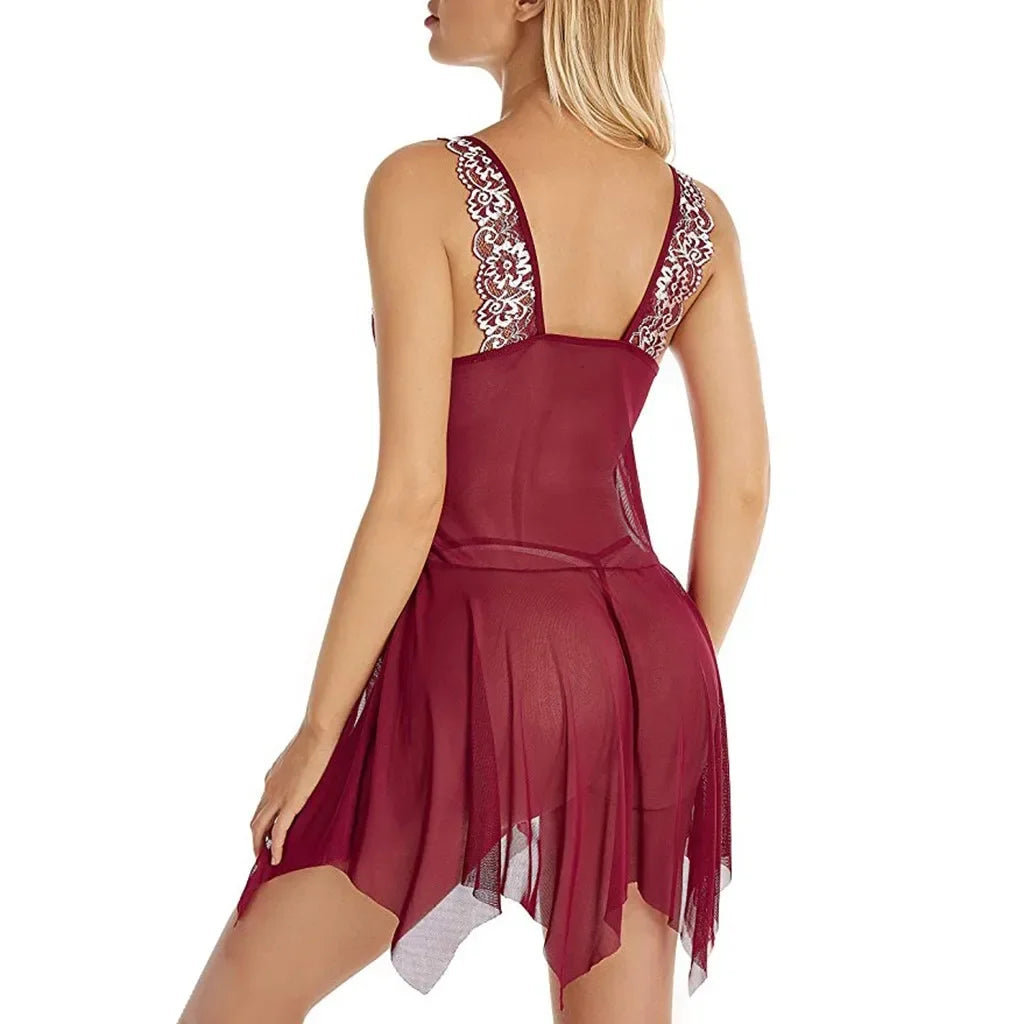 Camisón de Encaje con Cierre Frontal, Lencería Sexy para Mujer