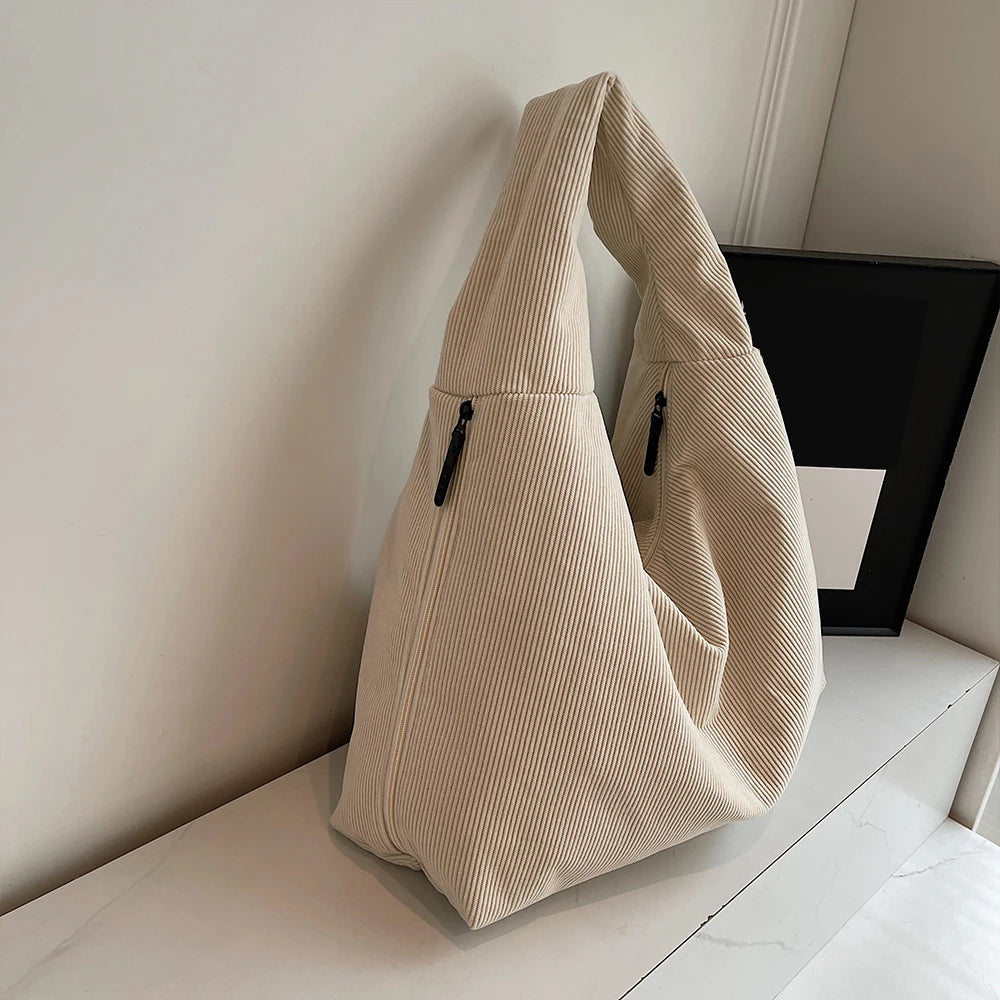 Bolso de Hombro Vintage de Pana, Gran Capacidad con Múltiples Bolsillos