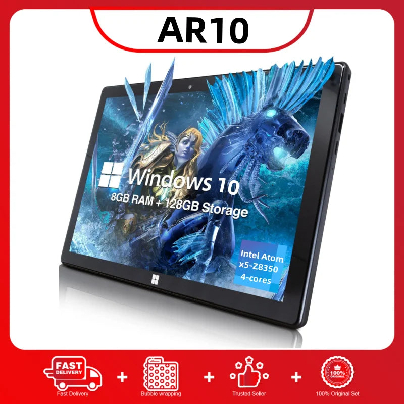 Nueva Tablet PC AR10 de 10.1 Pulgadas con Windows 10, 8GB de RAM, 128GB de ROM, CPU Intel Z8350 de 64 Bits, Pantalla IPS de 1920x1200, Batería de 5000mAh, Ultradelgada