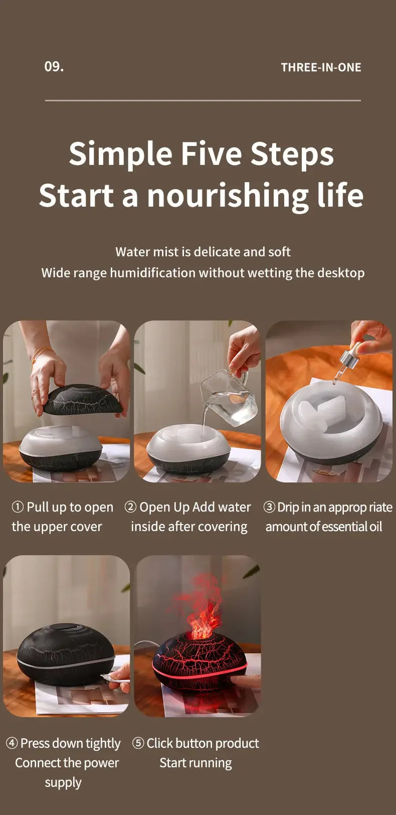 Humidificador Llama Simulada con Luz Nocturna