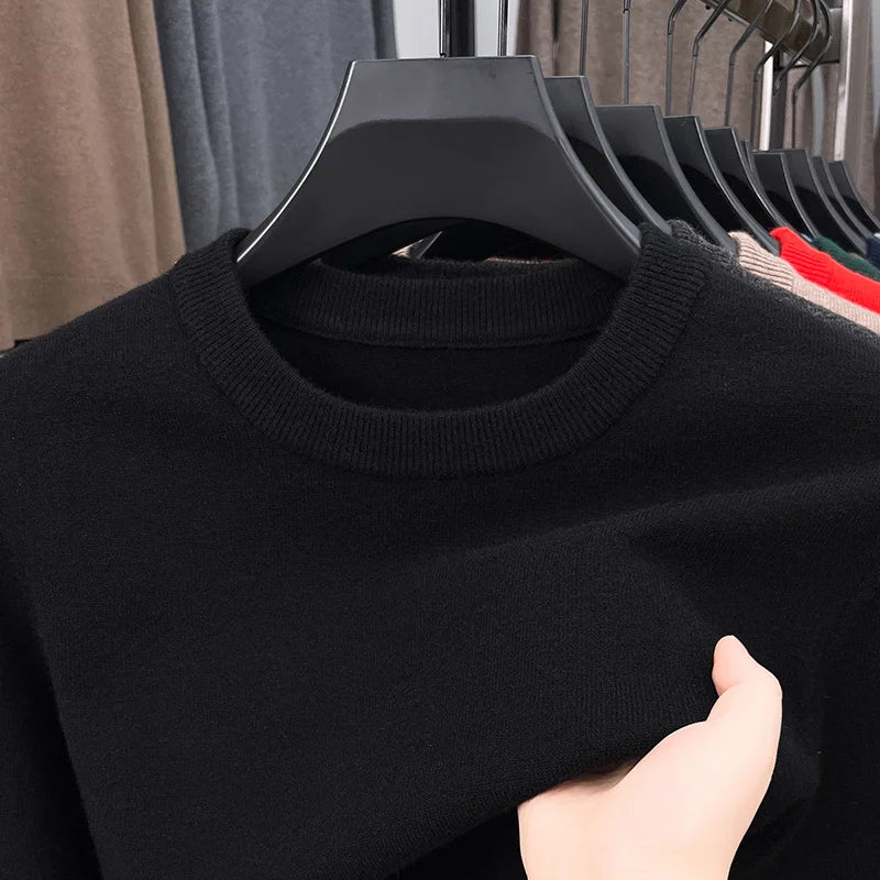 2025 nuevo suéter Casual para hombre, suéter tejido de manga larga con cuello redondo, Top versátil de moda con patrón de diamante