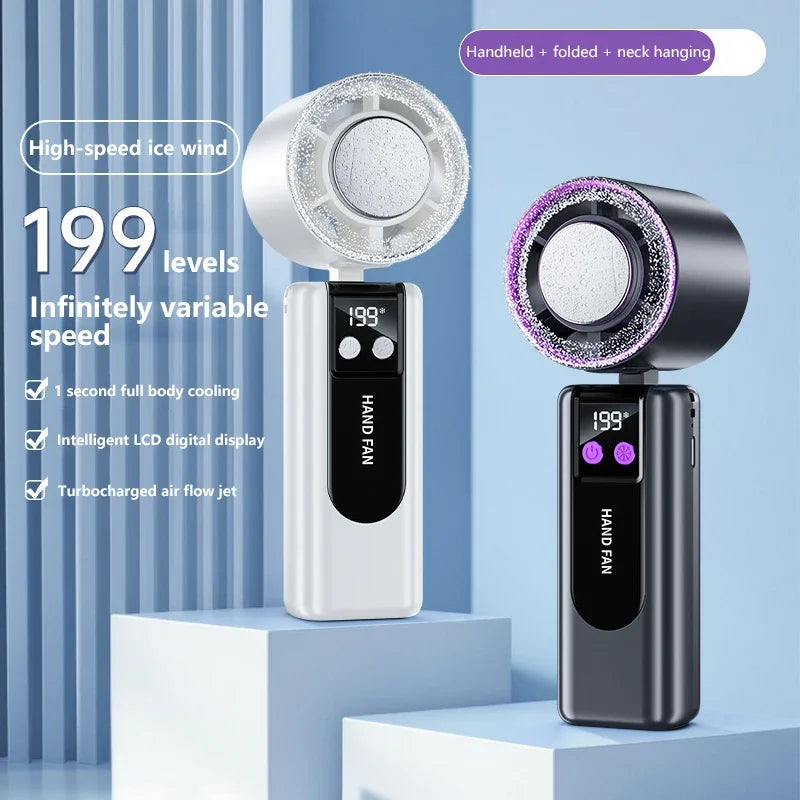 Ventilador de Mano con 199 Velocidades y Pantalla Digital