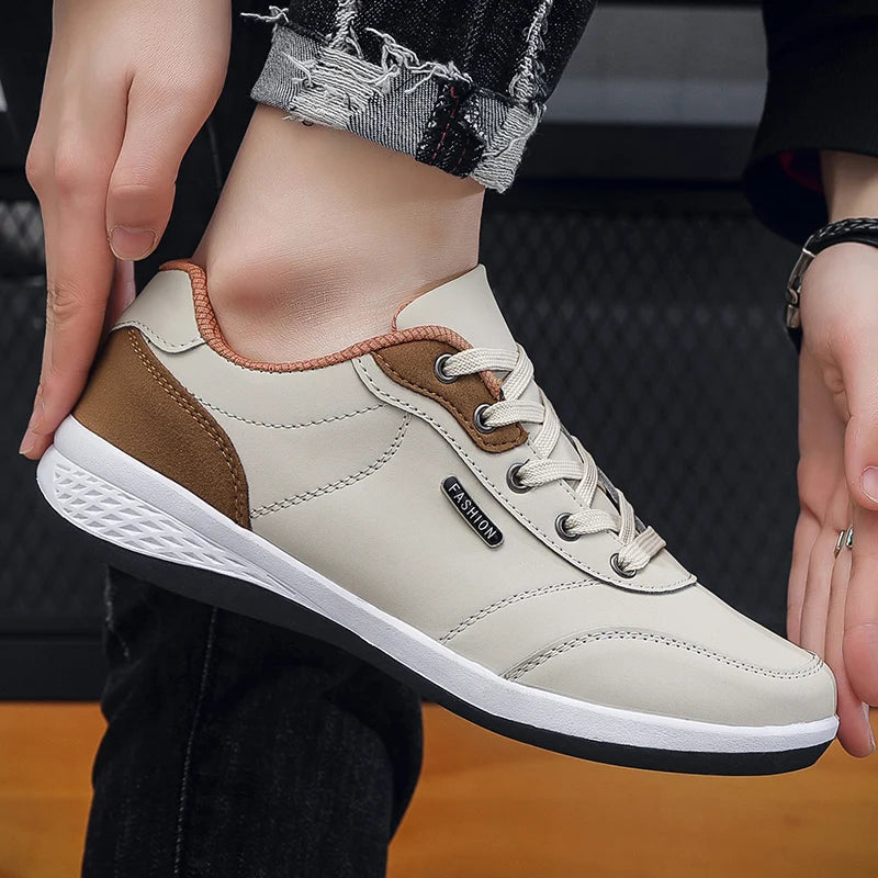 Zapatos YRZL para hombre, zapatillas impermeables para caminar para primavera y otoño, zapatos deportivos de cuero para hombre, zapatillas cómodas antideslizantes para hombre