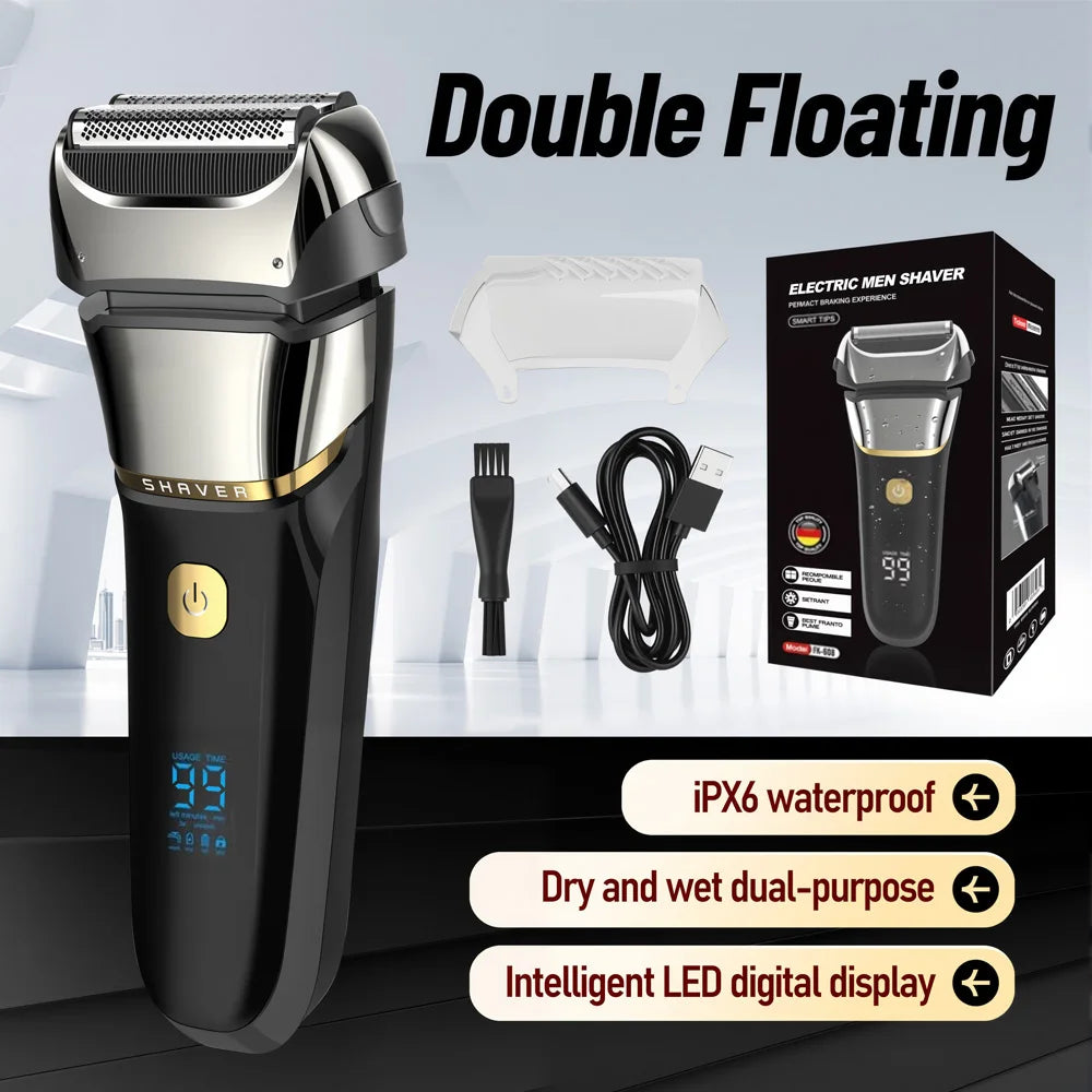   Maquinilla de afeitar eléctrica para hombres, afeitadora de lámina impermeable recargable inalámbrica con pantalla LED para afeitadoras de barba
