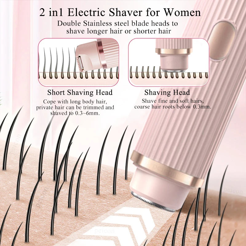 Afeitadora eléctrica para mujer con dos cabezales, resistente al agua IPX7 y USB