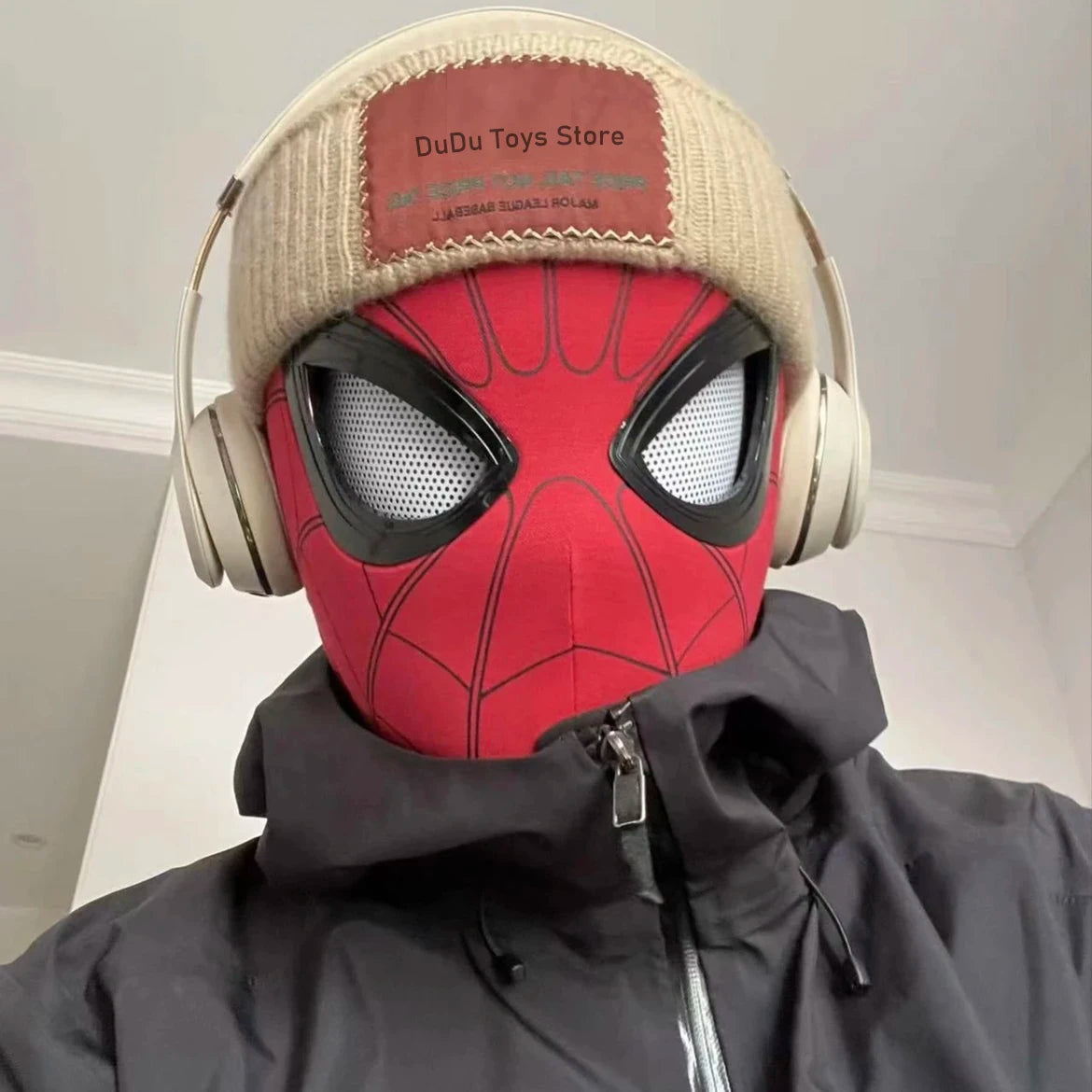 Máscara de Spiderman con ojos de Control remoto móvil, máscara de Spiderman Peter Parker, máscara de disfraz de Halloween, Material de tela de LICRA