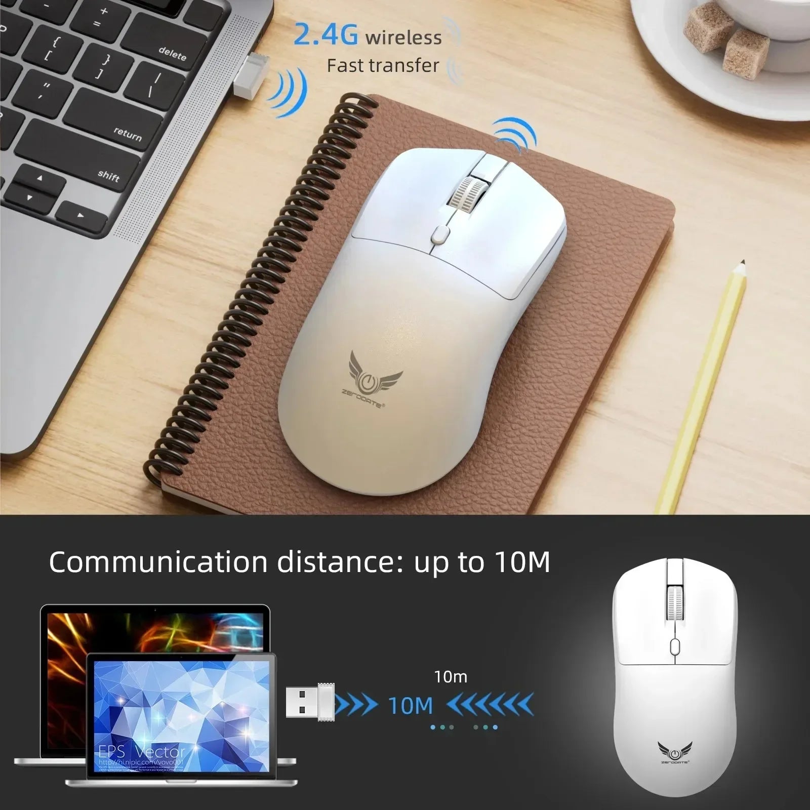 Ratón inalámbrico de 2,4G para videojuegos, ergonómico, 800-1200-1600 DPI, recargable, para oficina, PC, portátil, Macbook Pro
